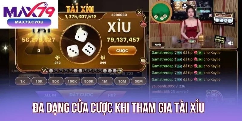 Đa dạng cửa cược khi tham gia Tài Xỉu