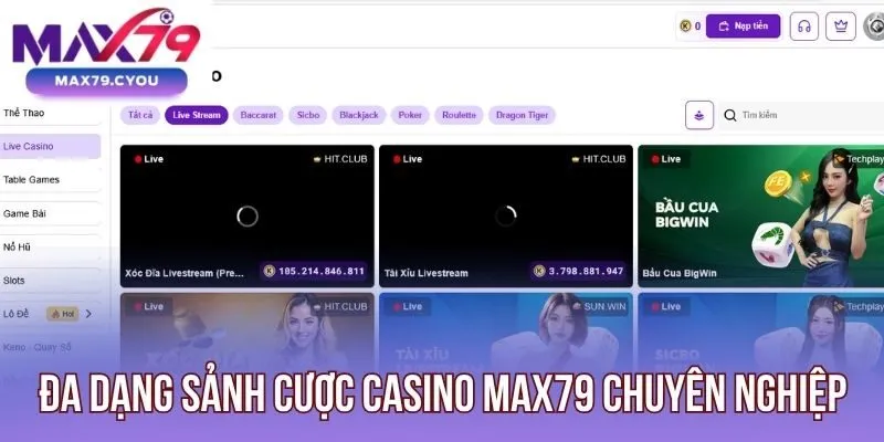 Đa dạng sảnh cược Casino Max79 chuyên nghiệp